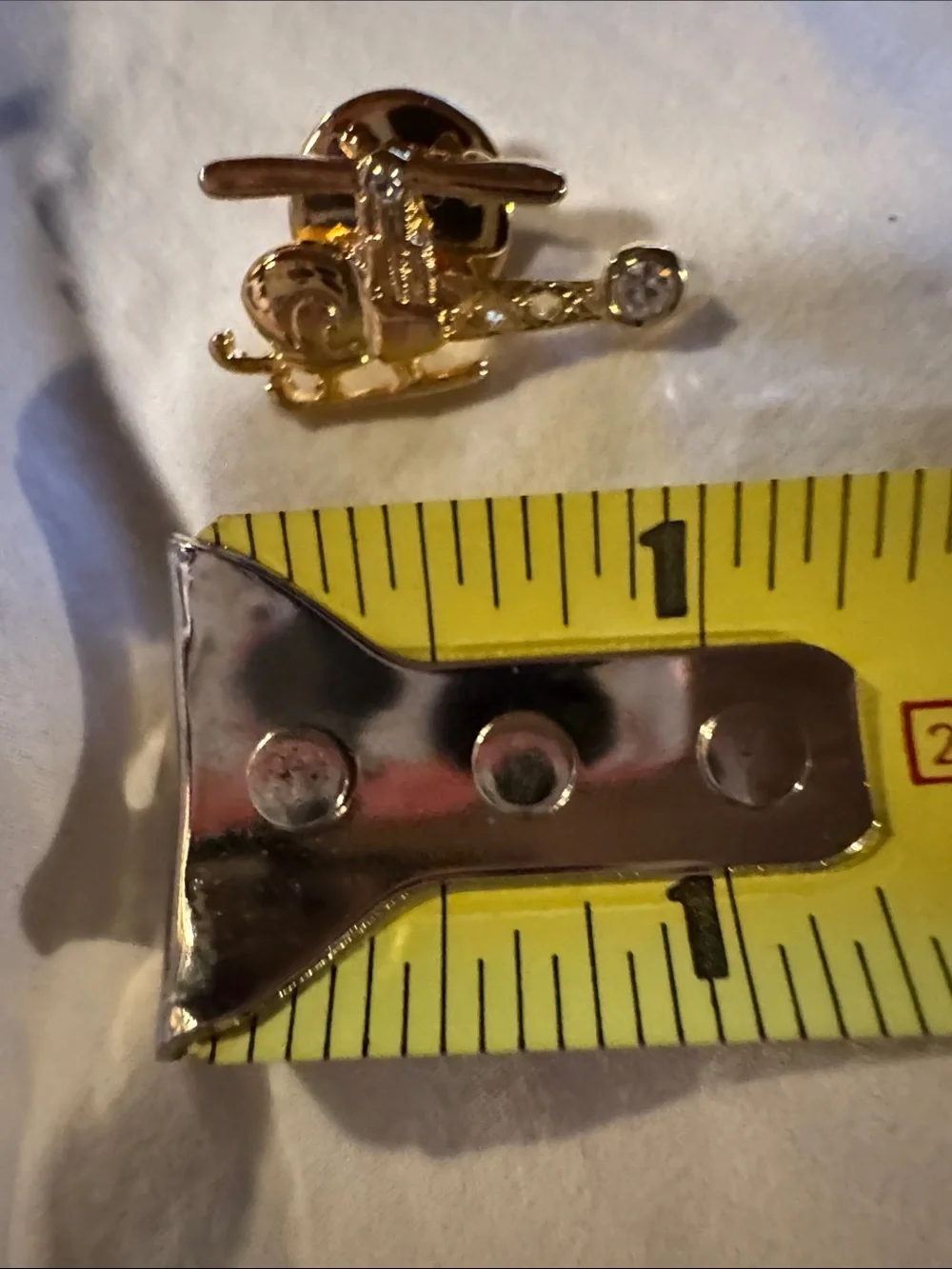 Gold-tone Helicopter Lapel Pin - Tie Tack with Clear Rhinestones